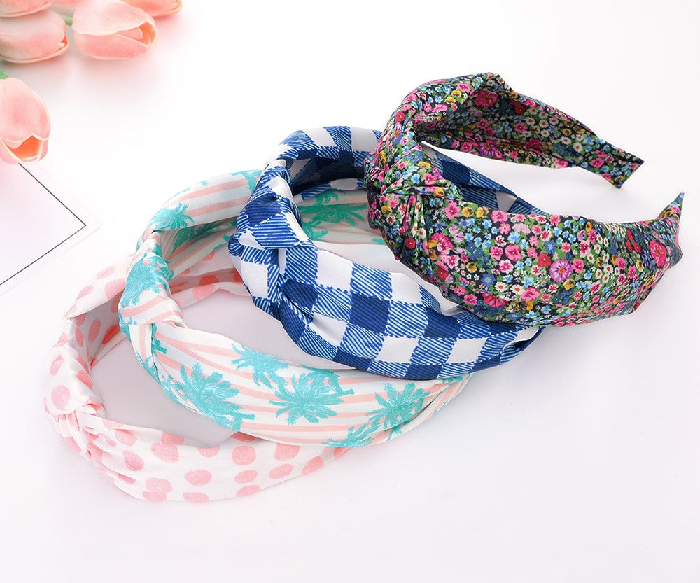 Printed satin knotted headband