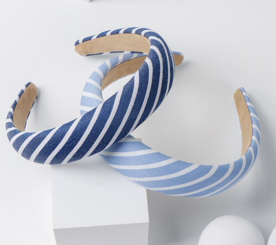 Striped cotton padded headband in jeans colours
