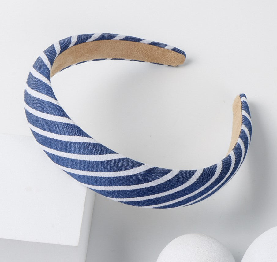 Striped cotton padded headband in jeans colours