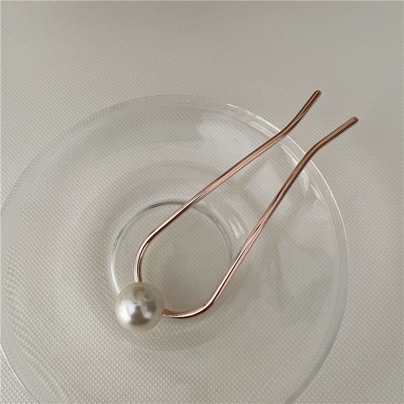 White pearl metal hair fork / French hair pin