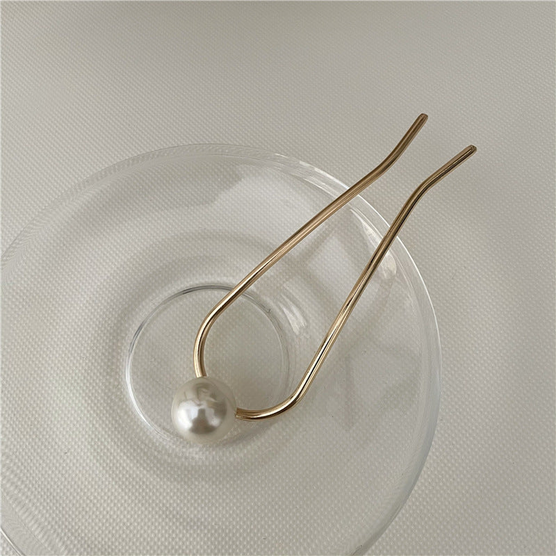 White pearl metal hair fork / French hair pin