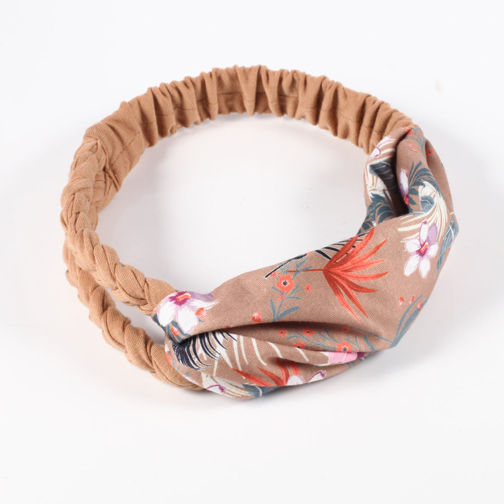 Braids and floral twist cotton elastic head band