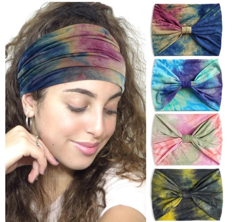 Extra-wide 2-way tie dye print bandanna hair band