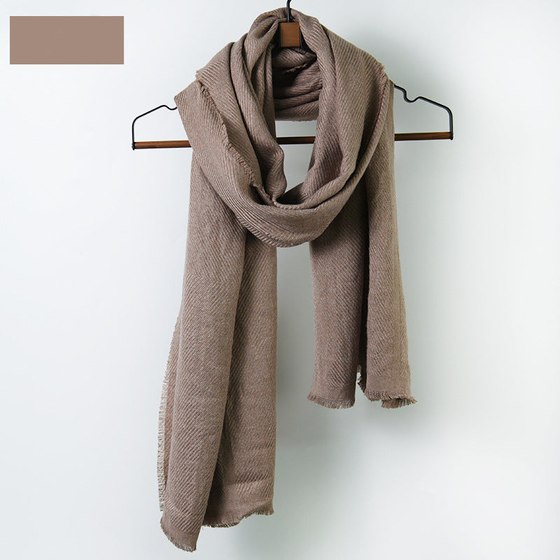 Fringe edged corrugated thick long scarf