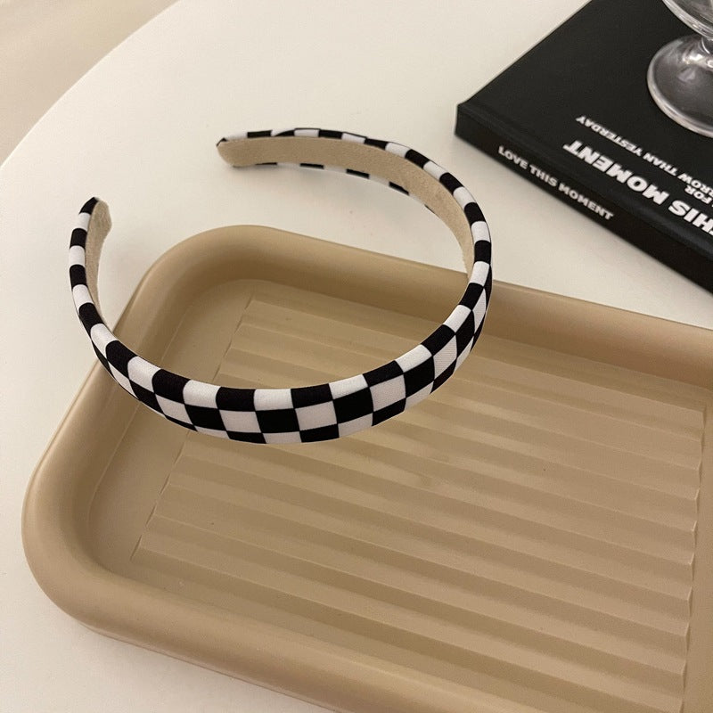 Black White checked pattern slim headband
