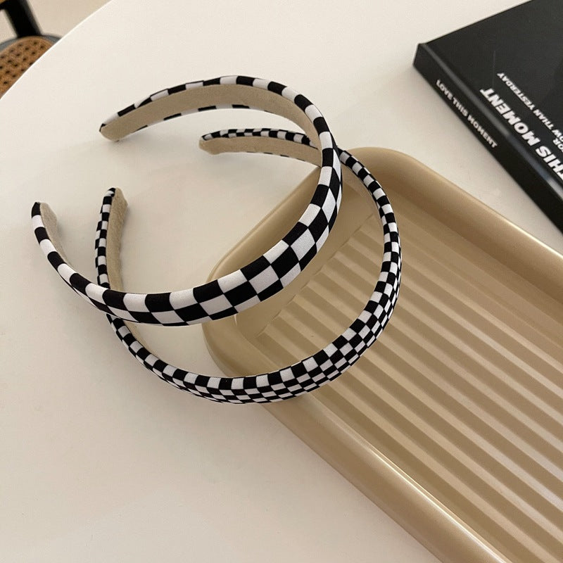 Black White checked pattern slim headband