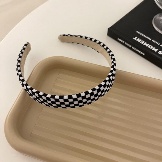 Black White checked pattern slim headband