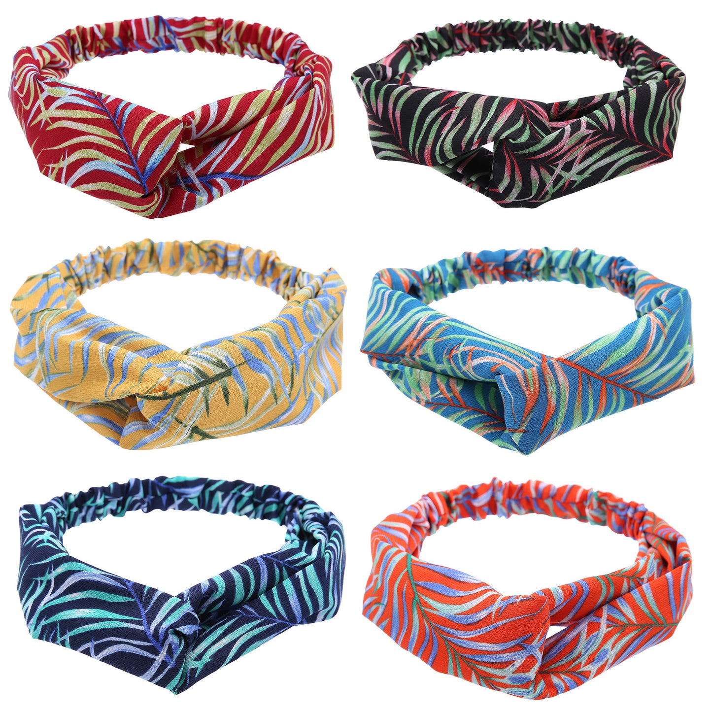 Multi-coloured leaves prints elastic headband