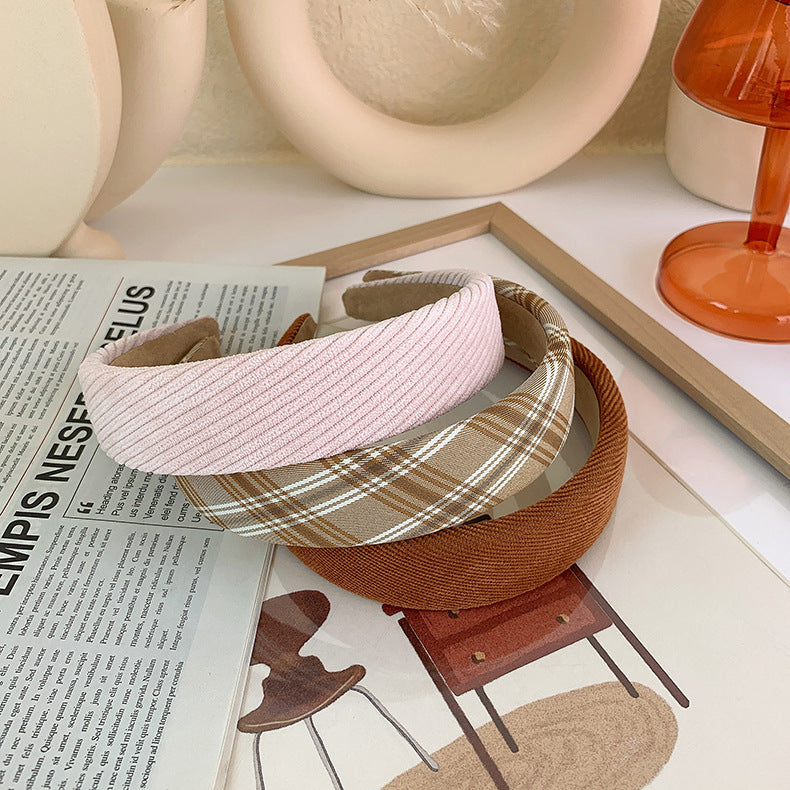 3-pack thinly padded corduroy and plaid headband