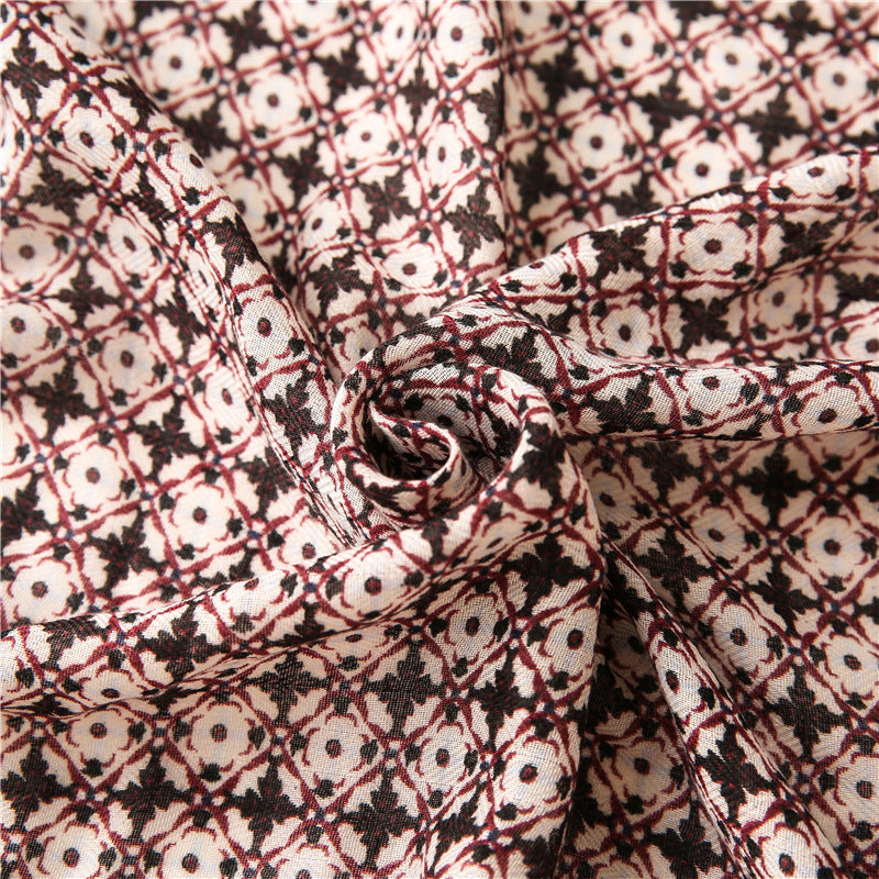 Black red geometric prints square scarf with beads tassels