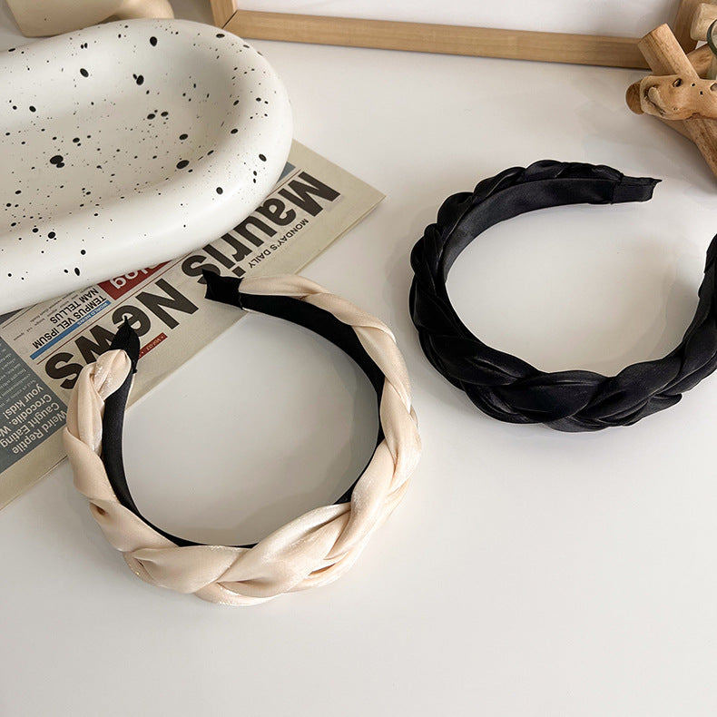 Braided top glossy organza headband