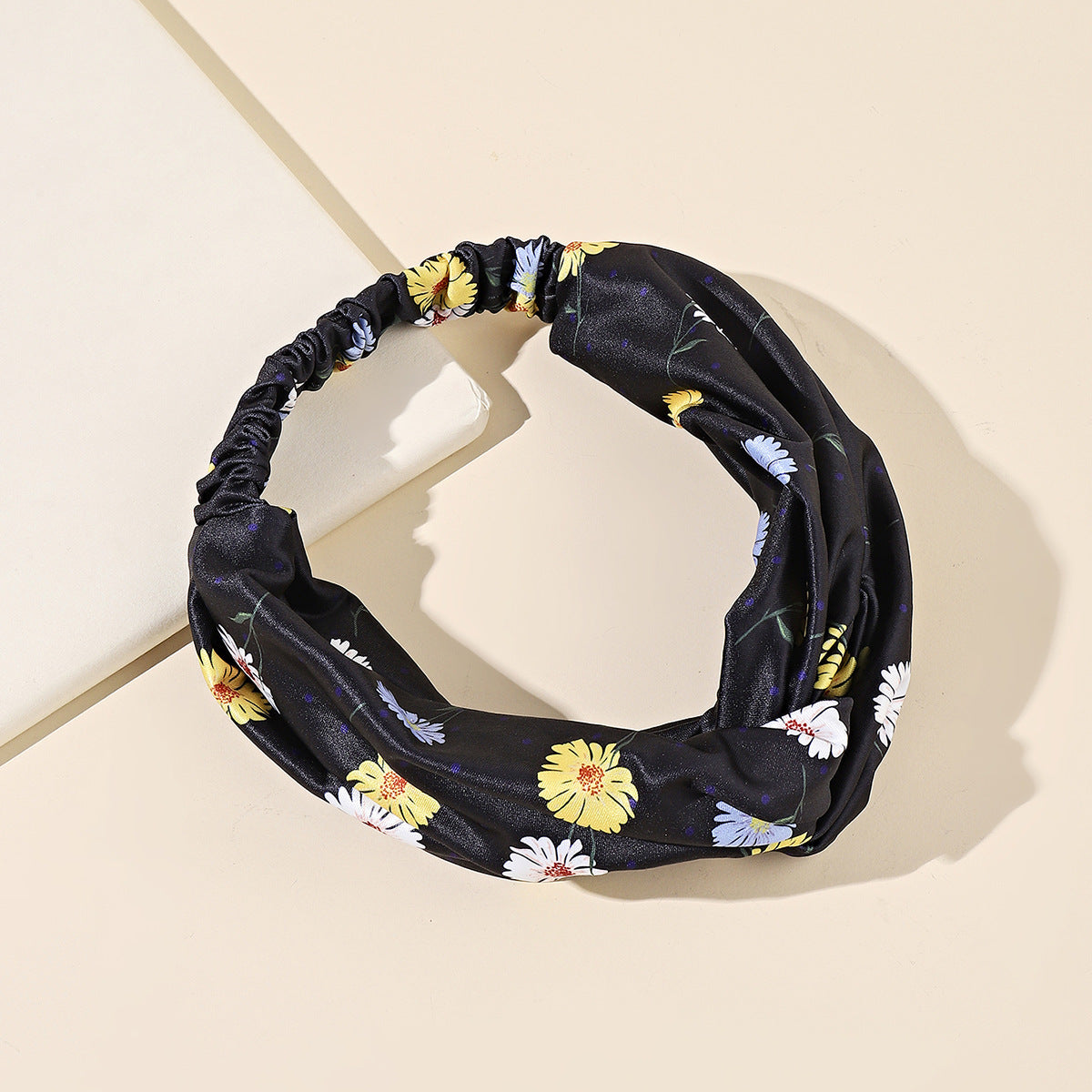 Little daisy flowers black thick elastic headband