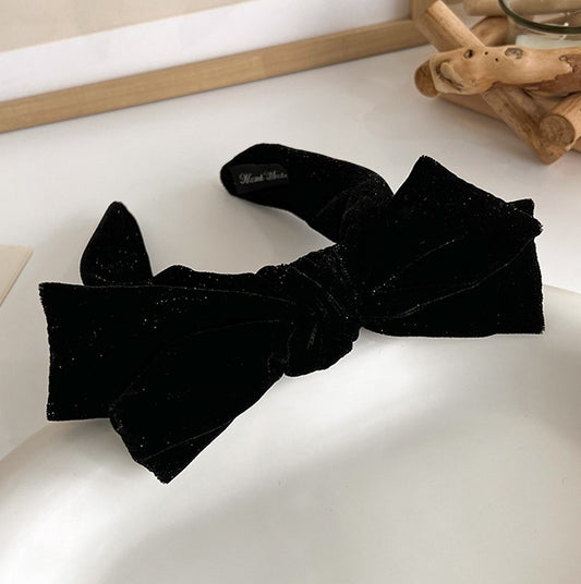 Glitter black velvet headband with bow
