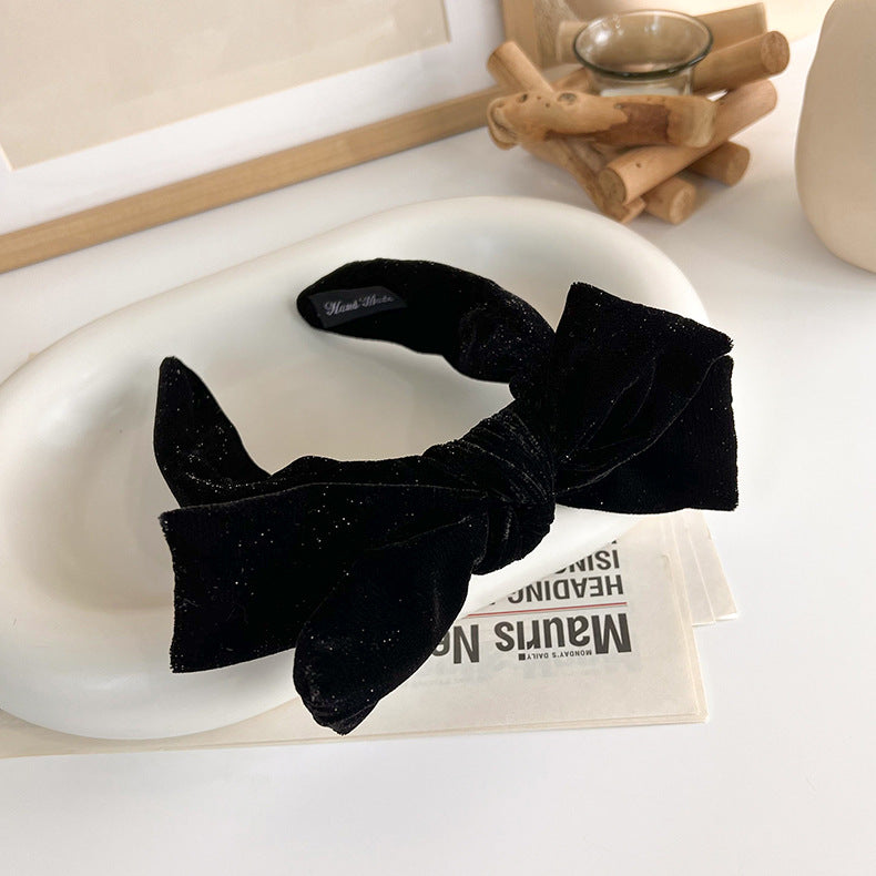 Glitter black velvet headband with bow