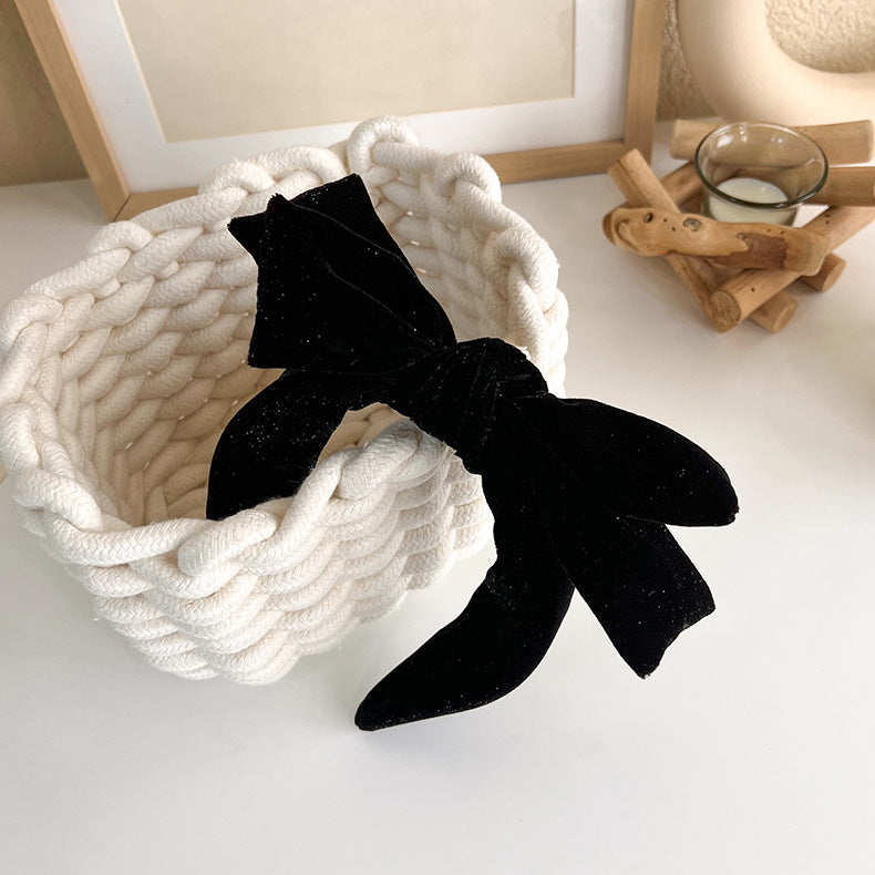 Glitter black velvet headband with bow