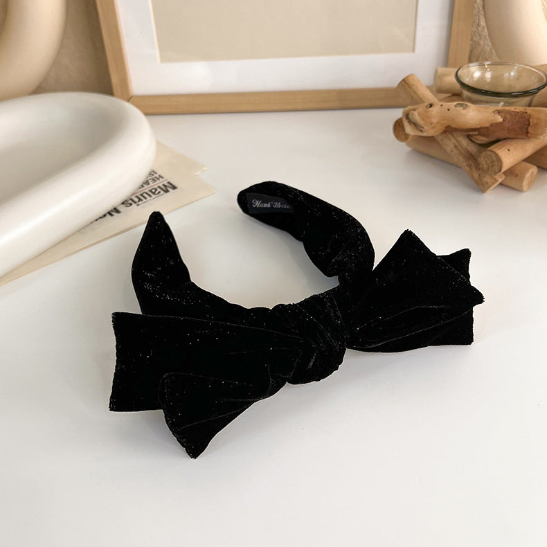 Glitter black velvet headband with bow