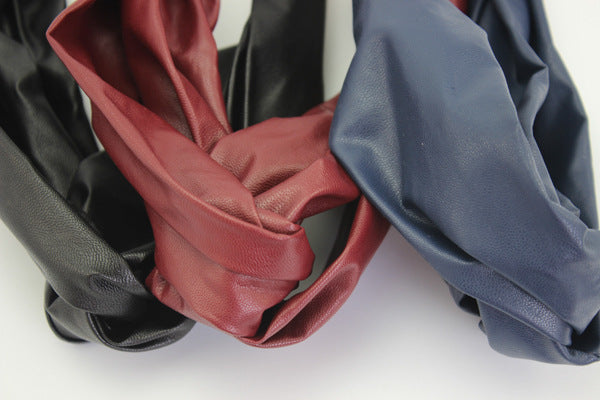 Twist front leather elastic headband