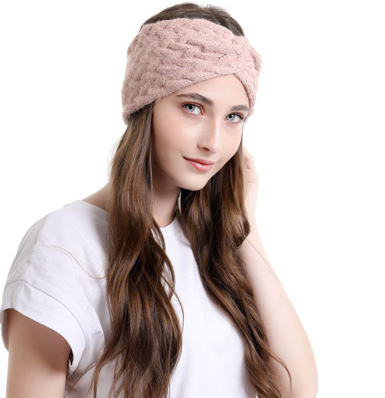 Braids patterned twist front knitted headband