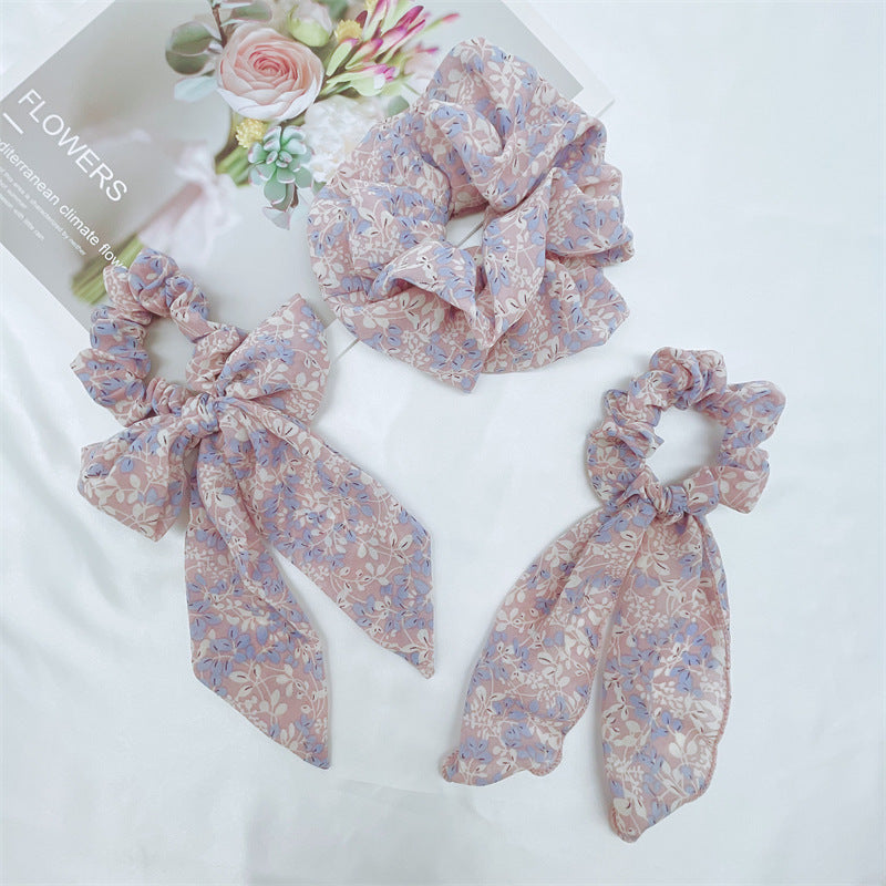 Floral scrunchies in blue and lilac