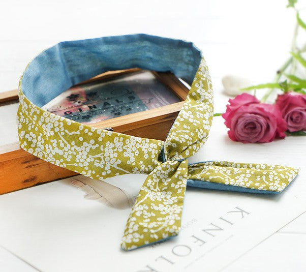 Double sided floral twist hair scarf in olive green