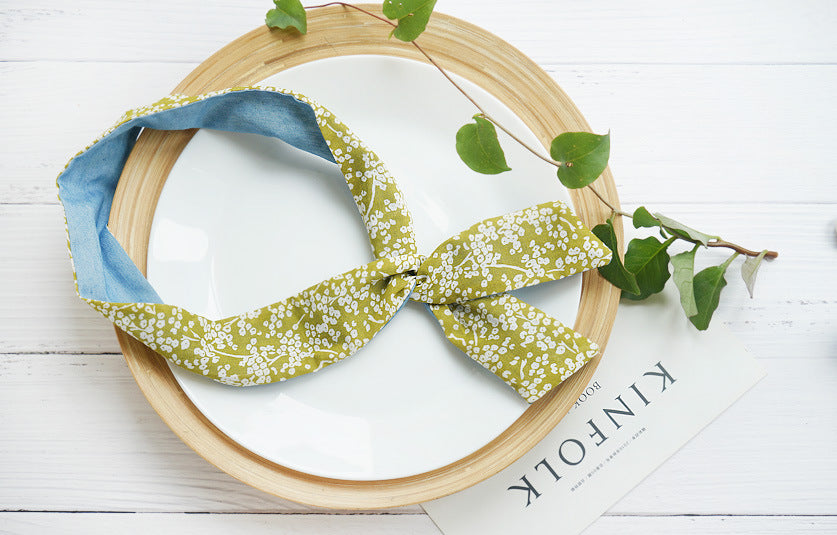 Double sided floral twist hair scarf in olive green