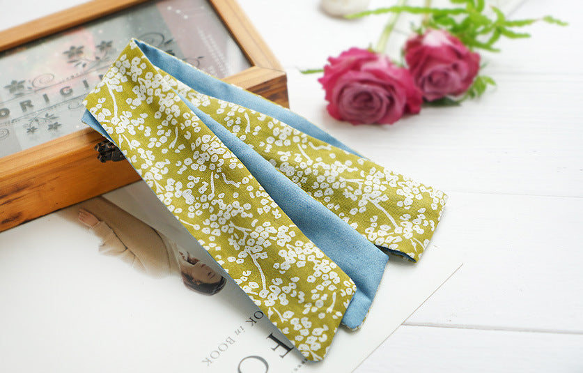 Double sided floral twist hair scarf in olive green
