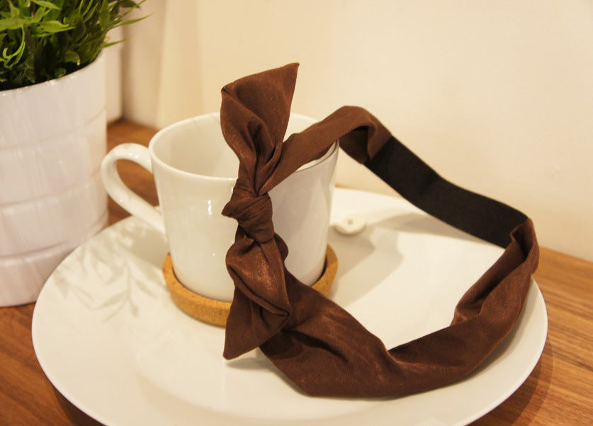 Cotton satin elastic headband with bow