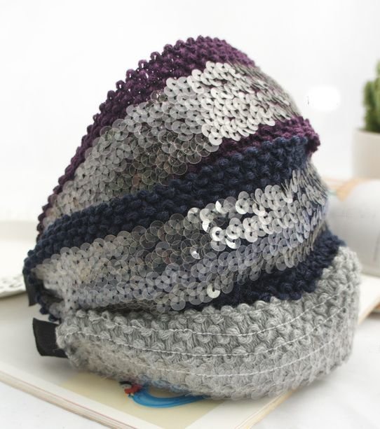Knitted clear-sequins extra-wide headband