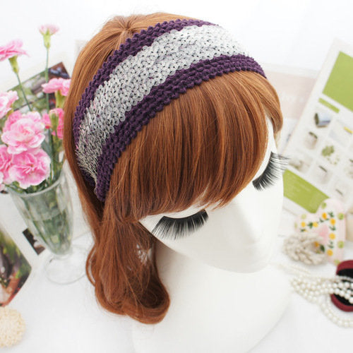 Knitted clear-sequins extra-wide headband