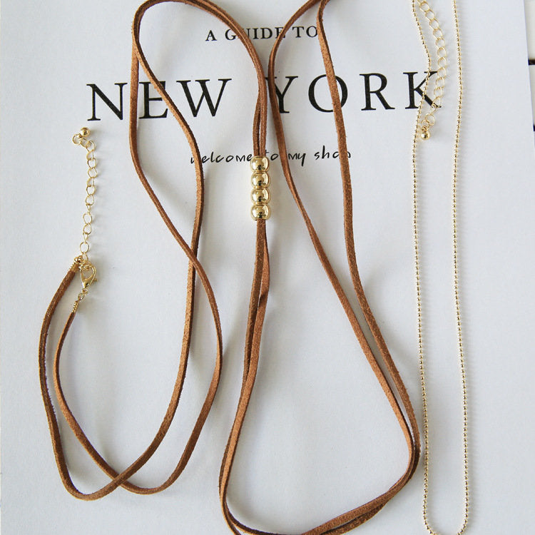 Suede golden beads body chain