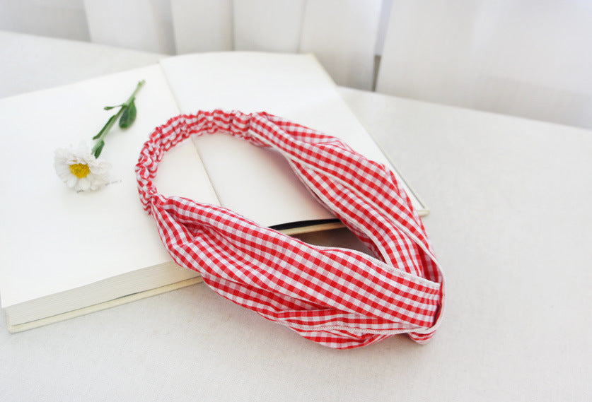 Twist front gingham elastic headband