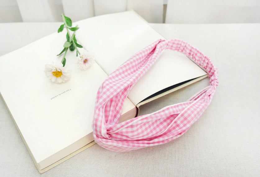 Twist front gingham elastic headband