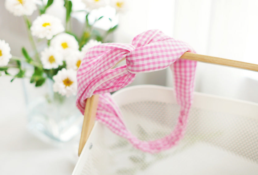 Twist front gingham elastic headband