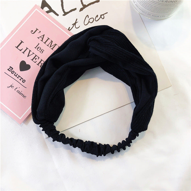 Twist front knitted fabric mixed chiffon elastic headband