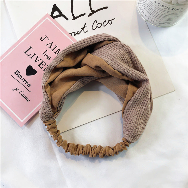 Twist front knitted fabric mixed chiffon elastic headband