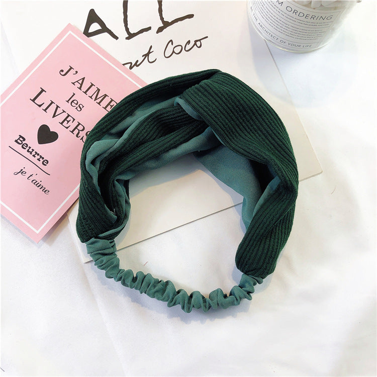 Twist front knitted fabric mixed chiffon elastic headband
