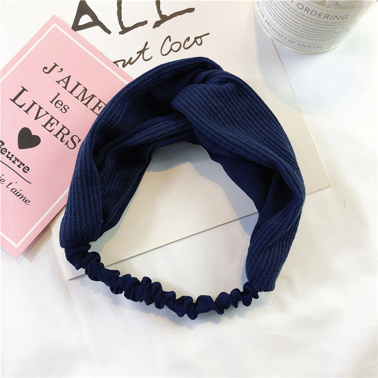 Twist front knitted fabric mixed chiffon elastic headband