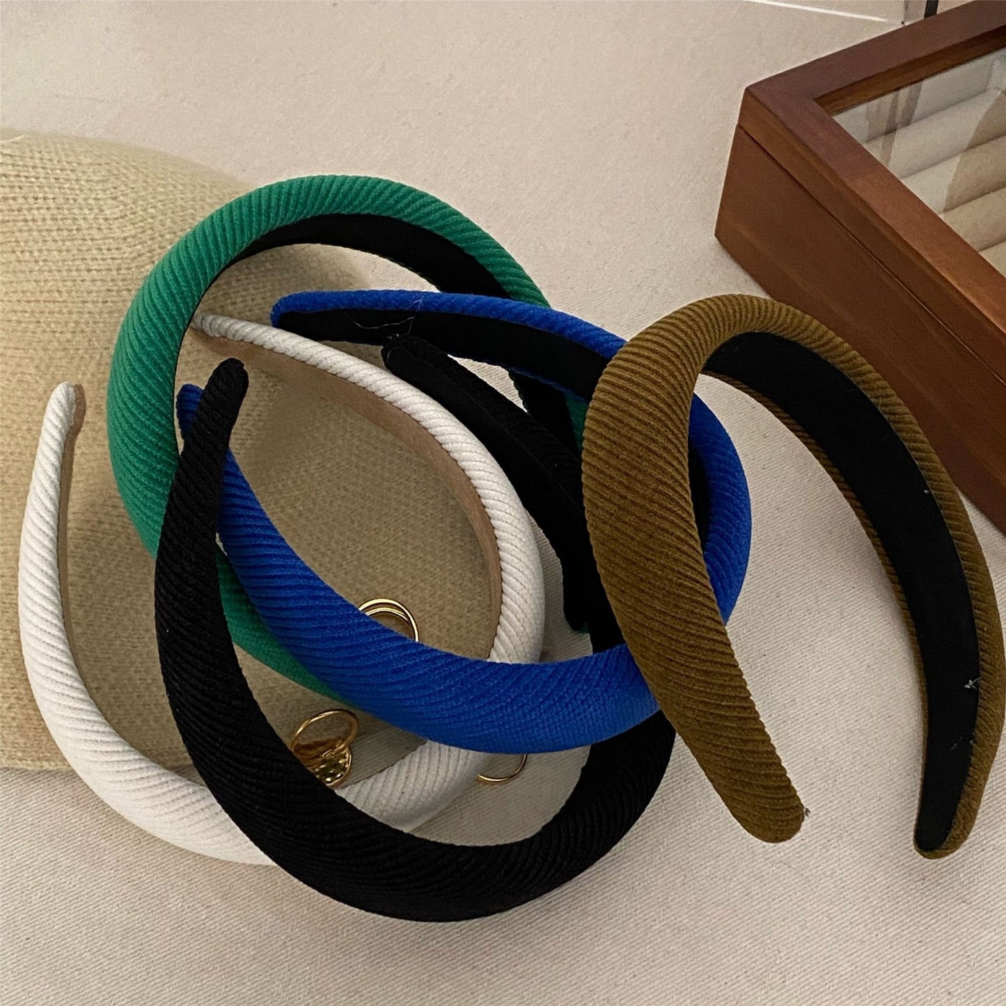 3-cm wide thinly padded plain corduroy headband