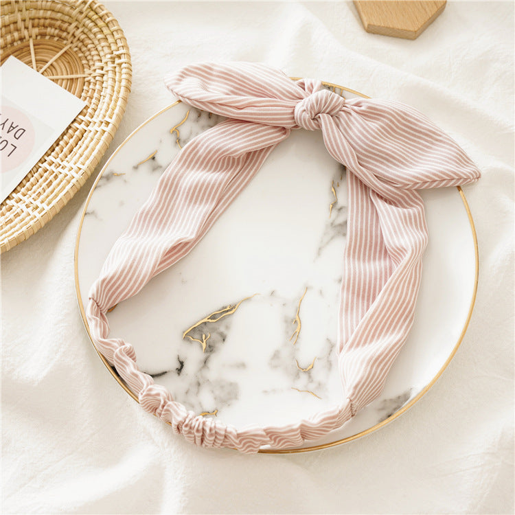 Strips print elastic headband with bow