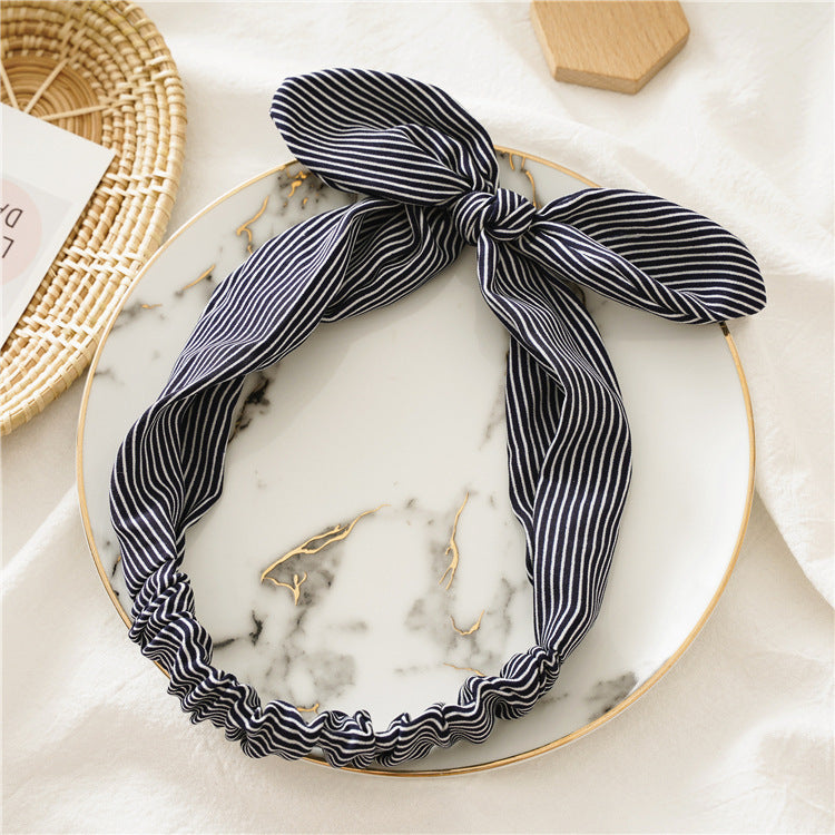 Strips print elastic headband with bow