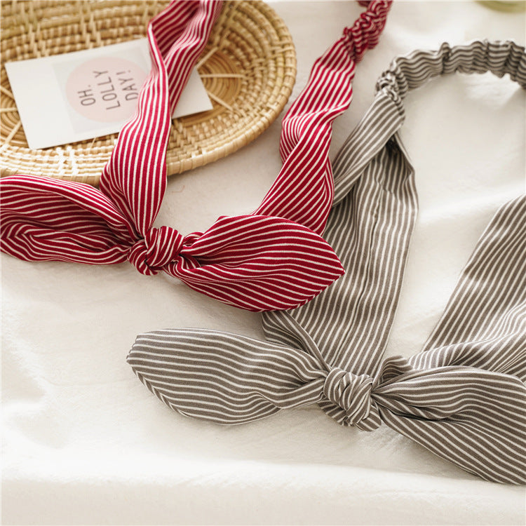 Strips print elastic headband with bow