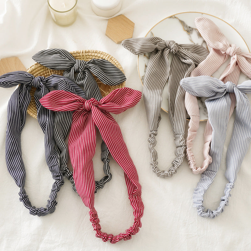 Strips print elastic headband with bow