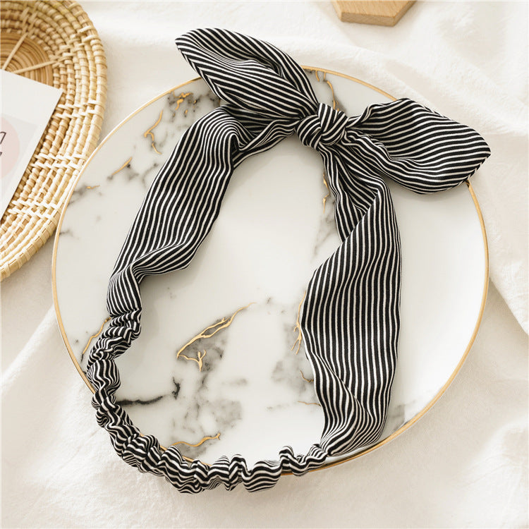 Strips print elastic headband with bow