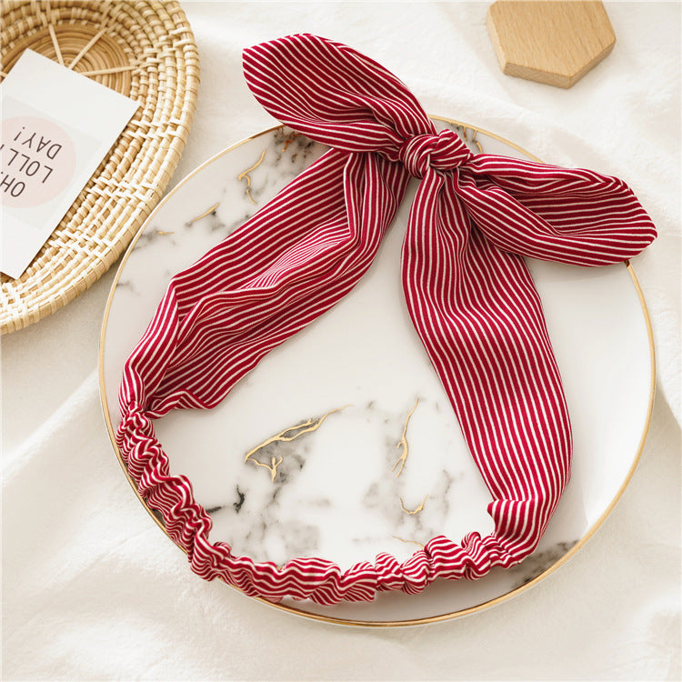 Strips print elastic headband with bow