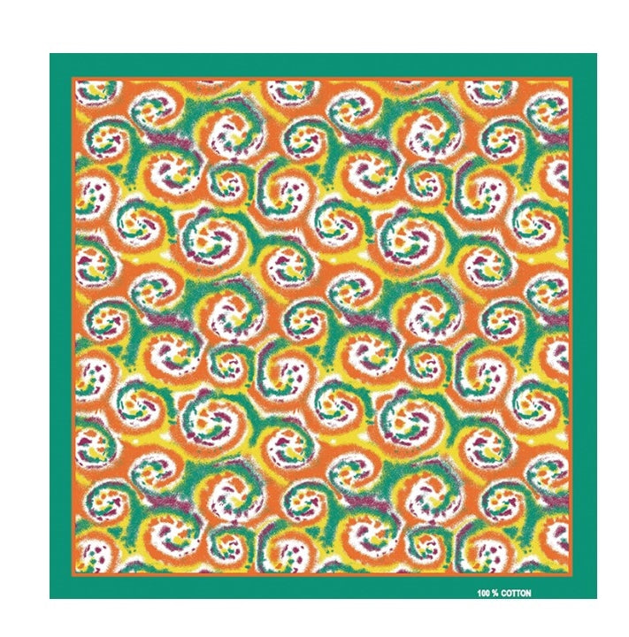 Multicoloured swirls print green square bandanna scarf