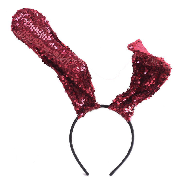 Dark red sequins bunny ears