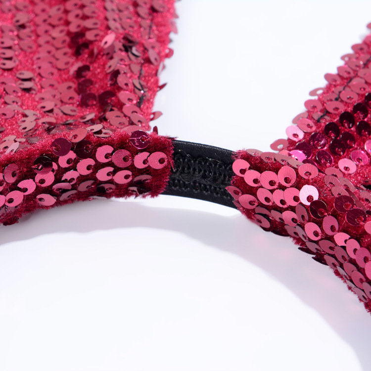 Dark red sequins bunny ears