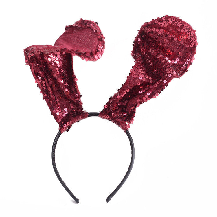 Dark red sequins bunny ears