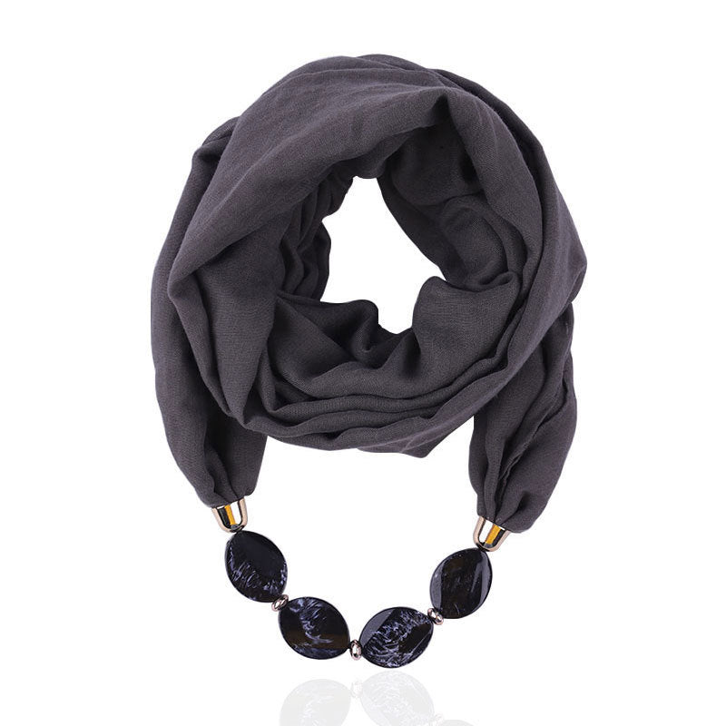 Plain infinity scarf with jewellery