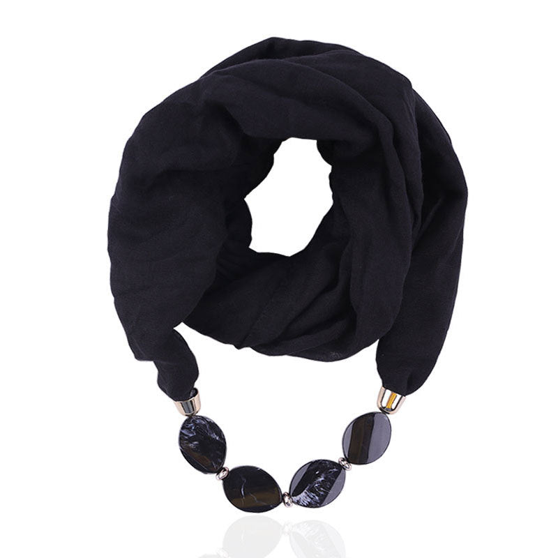 Plain infinity scarf with jewellery